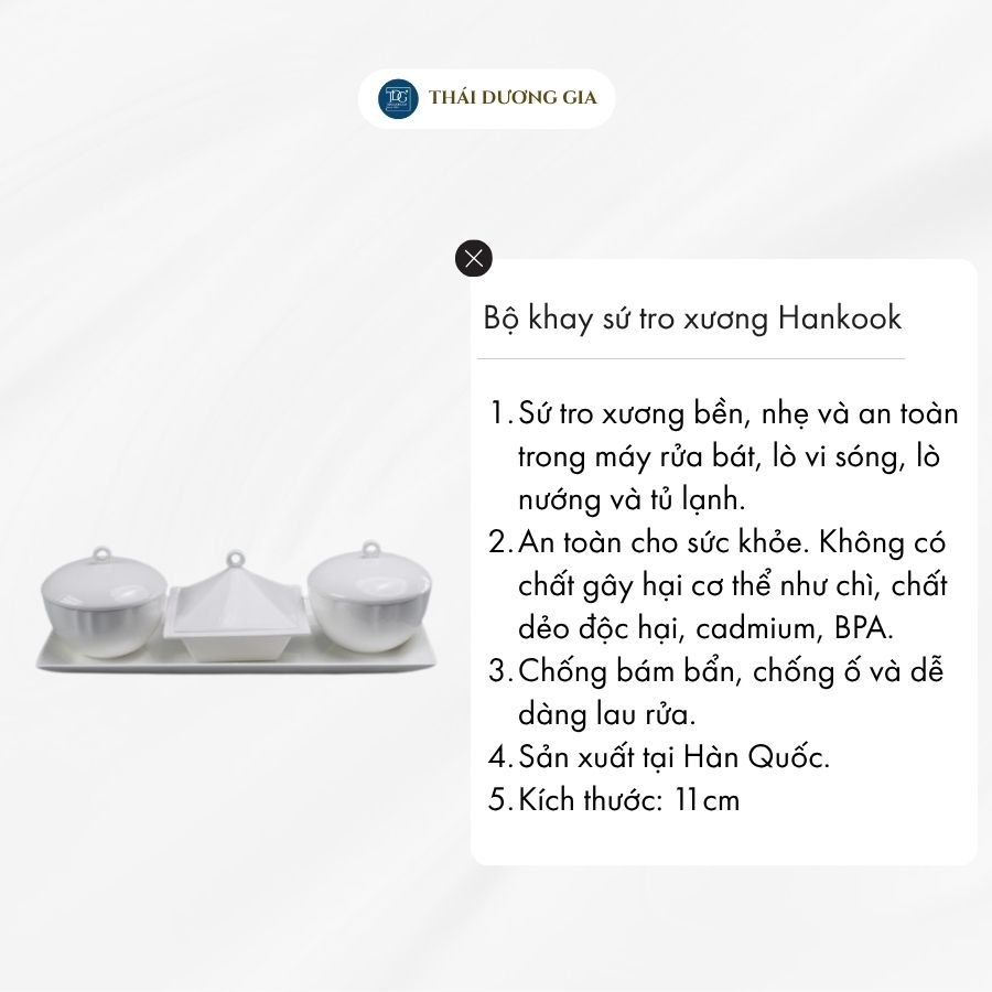Bộ khay chữ nhật và 2 bát tròn, 1 bát vuông có nắp đựng mứt, ô mai Tết trắng sứ tro xương Hàn Quốc