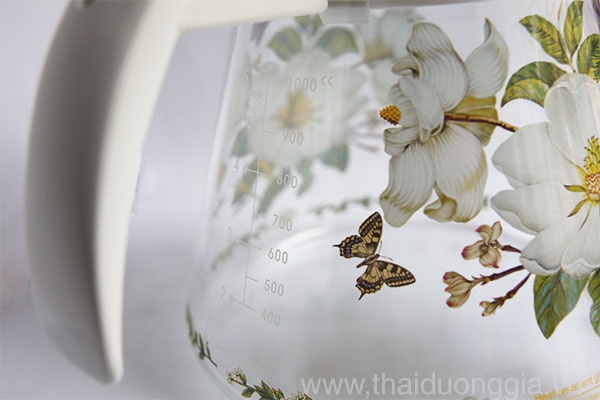 Bình trà thủy tinh chịu nhiệt 1,2 lít hoa mộc lan trắng Magnolia Simax Otto