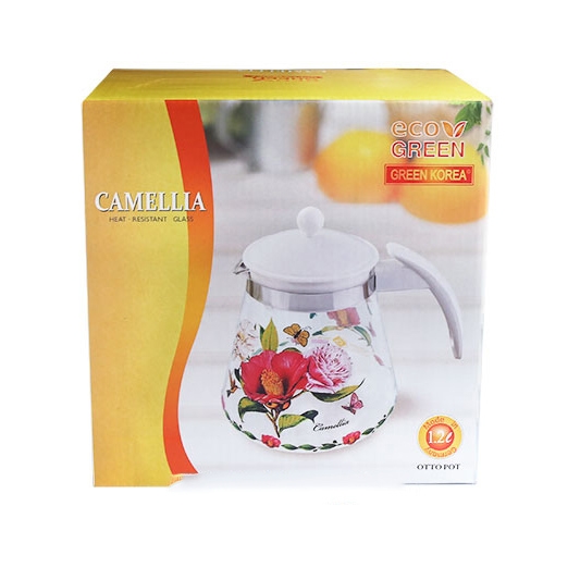 Bình trà thủy tinh chịu nhiệt 1,2 lít hoa trà đỏ Camellia Simax Otto