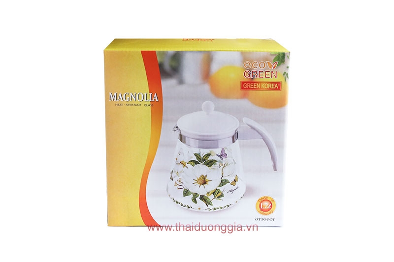 Bình trà thủy tinh chịu nhiệt 1,2 lít hoa mộc lan trắng Magnolia Simax Otto
