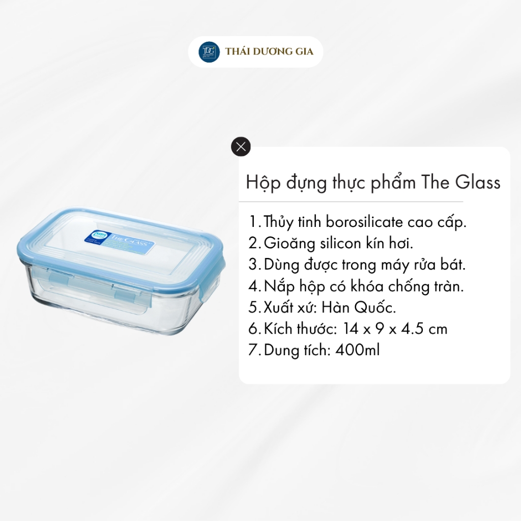 Hộp đựng thực phẩm chữ nhật The Glass thủy tinh cao cấp Hàn Quốc P752 400ml - Thái Dương Gia