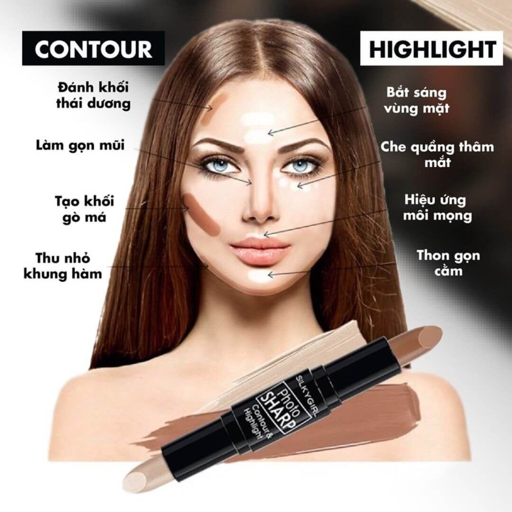 Tạo Khối Hai Đầu Silkygirl Photosharp Contour & Highlight Stick #01 Natural Light 8Gr
