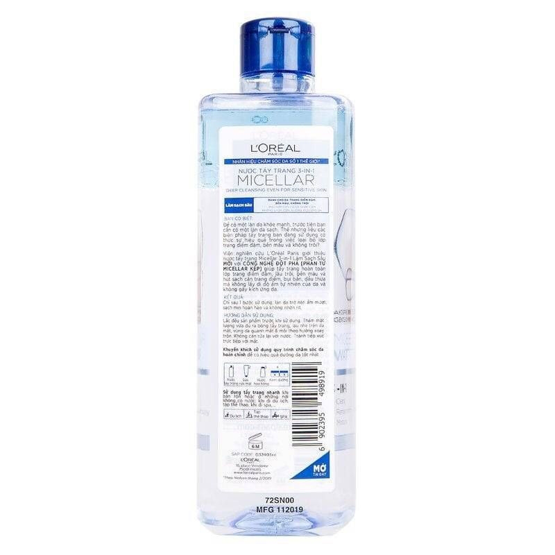 Nước Tẩy Trang 3 In 1 Micellar Làm Sạch Sâu L'Oréal Paris 400Ml