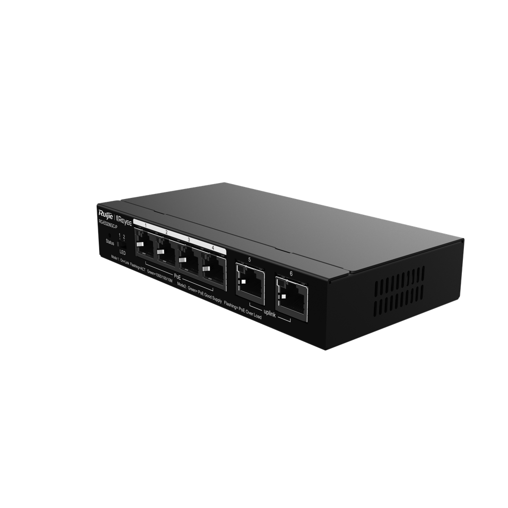 Switch PoE Ruijie RG-ES206GC-P (4 PoE Gigabit, 2 uplink Gigabit, 54W)
