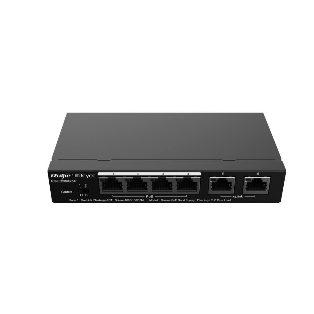 Switch PoE Ruijie RG-ES206GC-P (4 PoE Gigabit, 2 uplink Gigabit, 54W)
