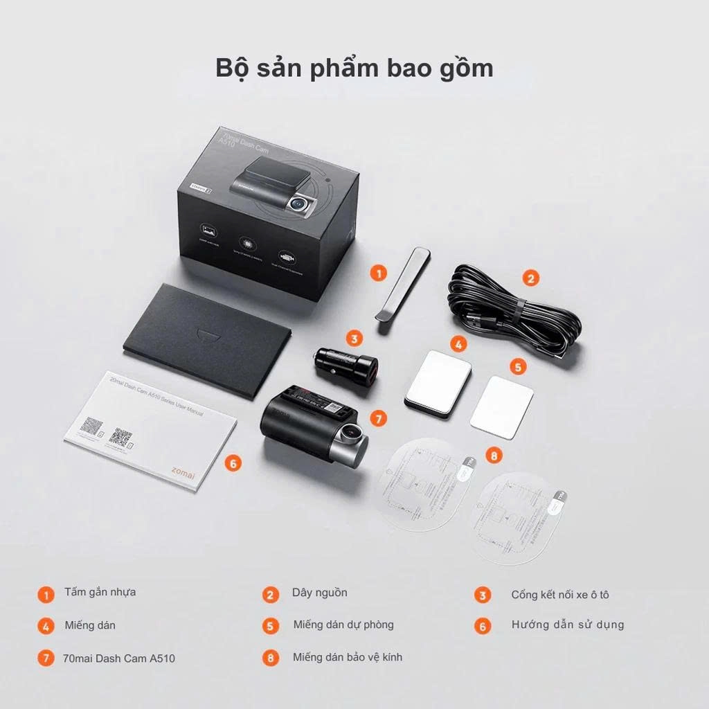 Camera hành trình 70mai A510S-1 (Cam Trước 3K + Sau 1080P, Tích hợp GPS) - Chính Hãng