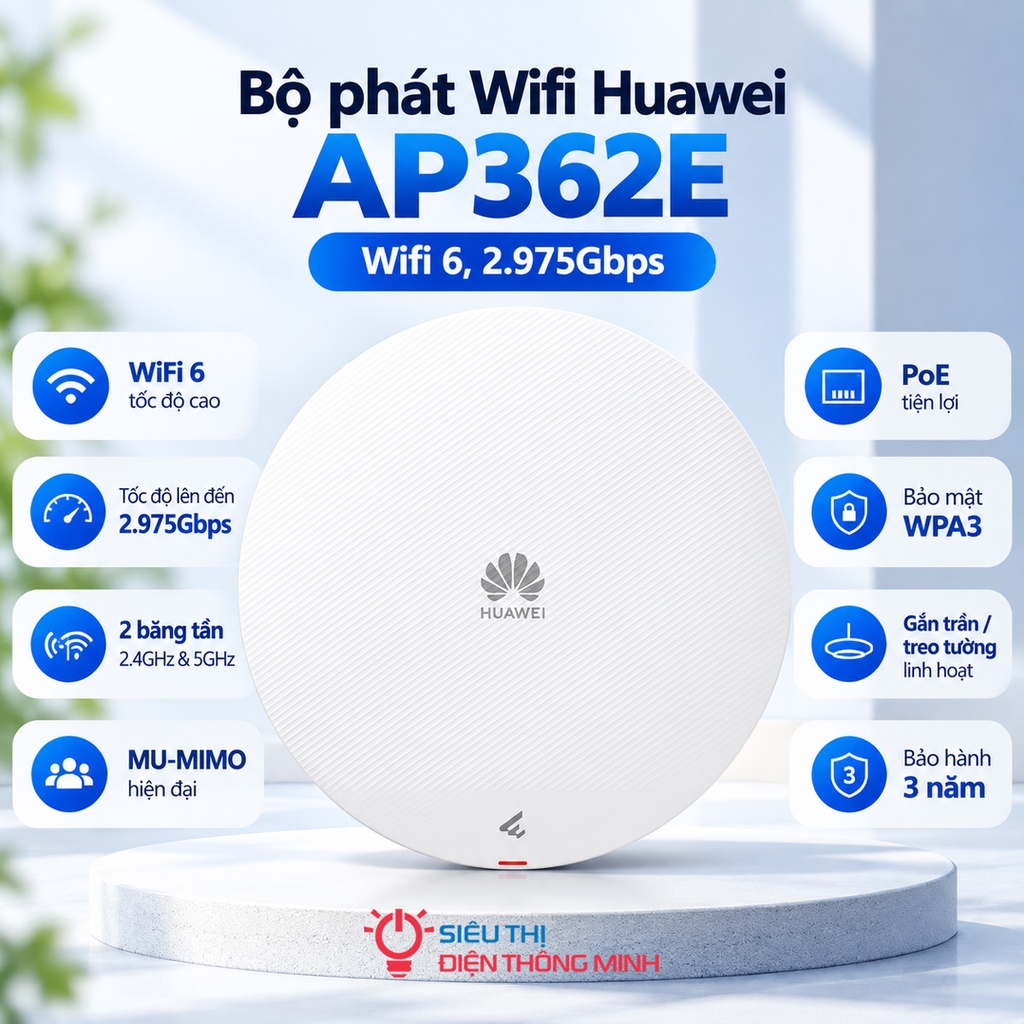 Bộ phát Wifi Huawei gắn trần, gắn tường AP362E (Wifi 6, 2.975Gbps)