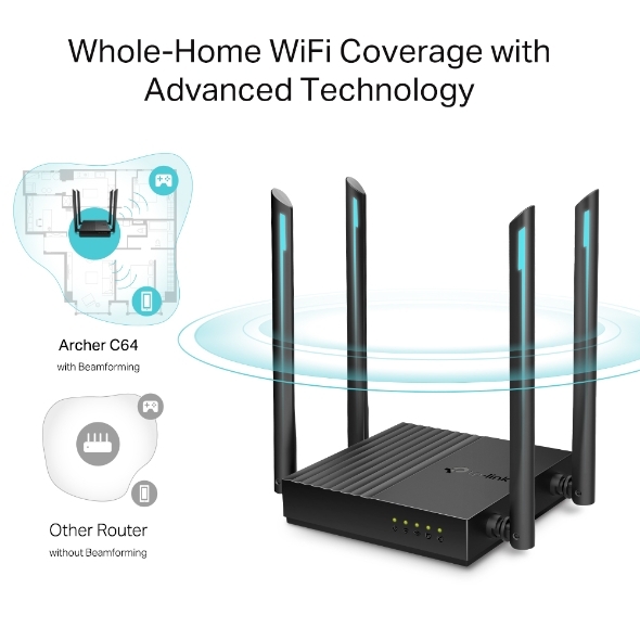 Bộ phát Wifi TP-LINK Archer C64 (WiFi 5 AC1200 4 ăng ten, 5 cổng Gigabit)