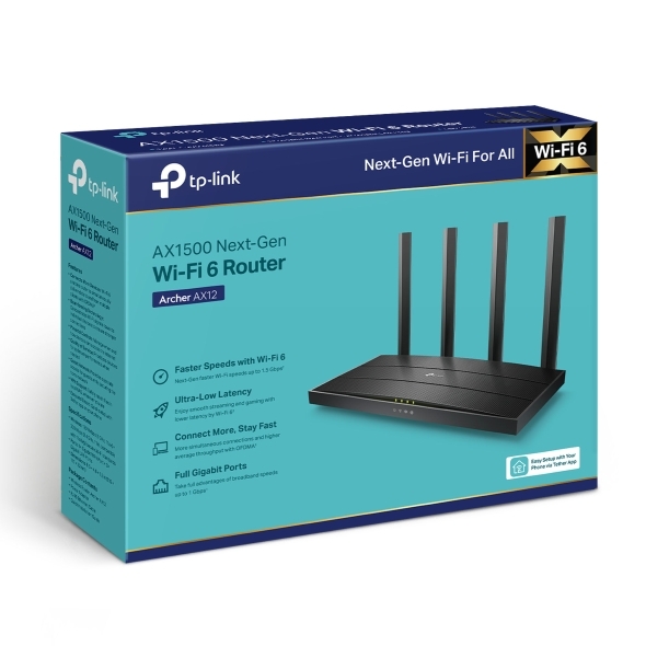 Bộ phát Wifi TP-LINK Archer AX12 (WiFi 6 AX1500 4 ăng ten)