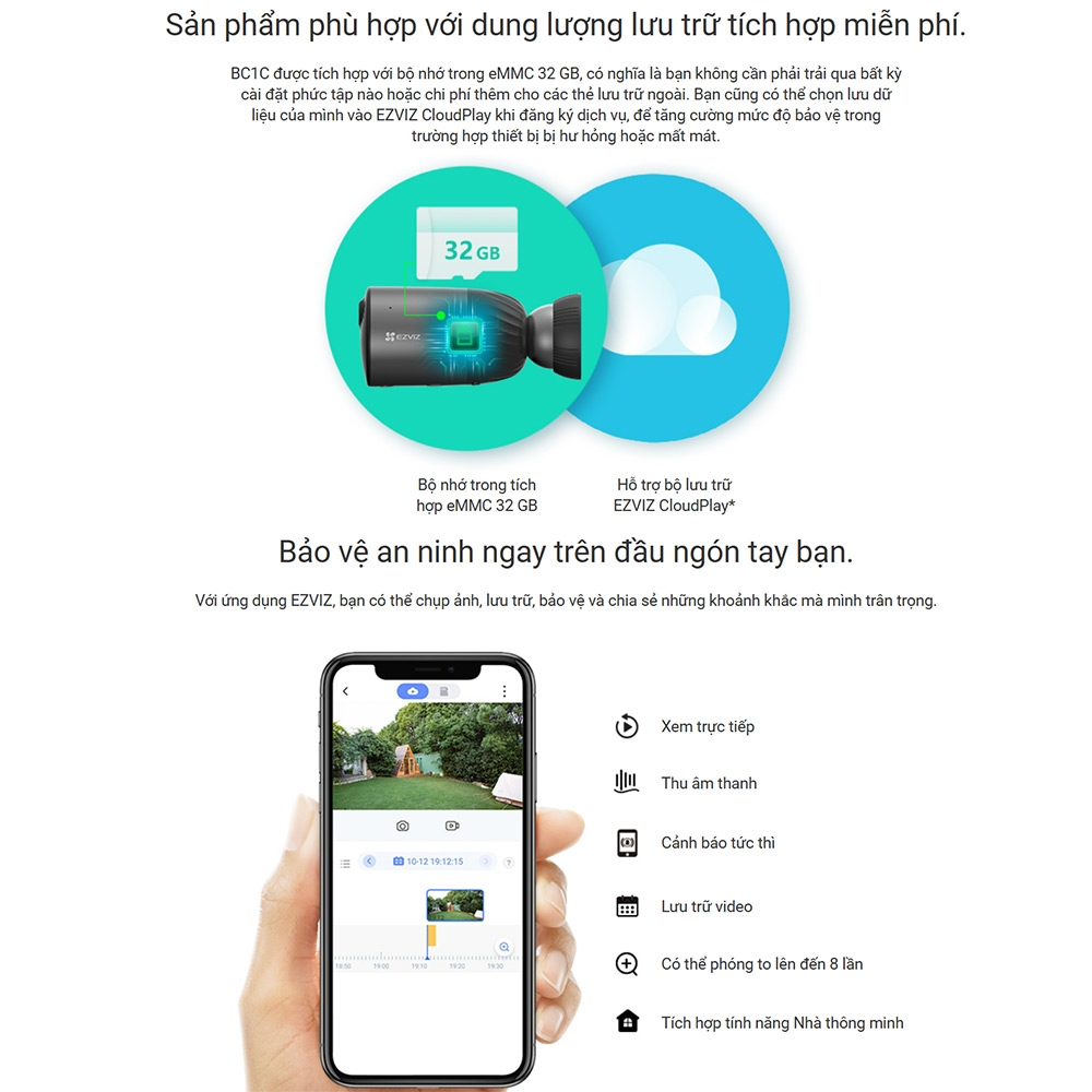 Camera EZVIZ BC1C eLife (Wifi 2MP, PIN 7800mAh)
