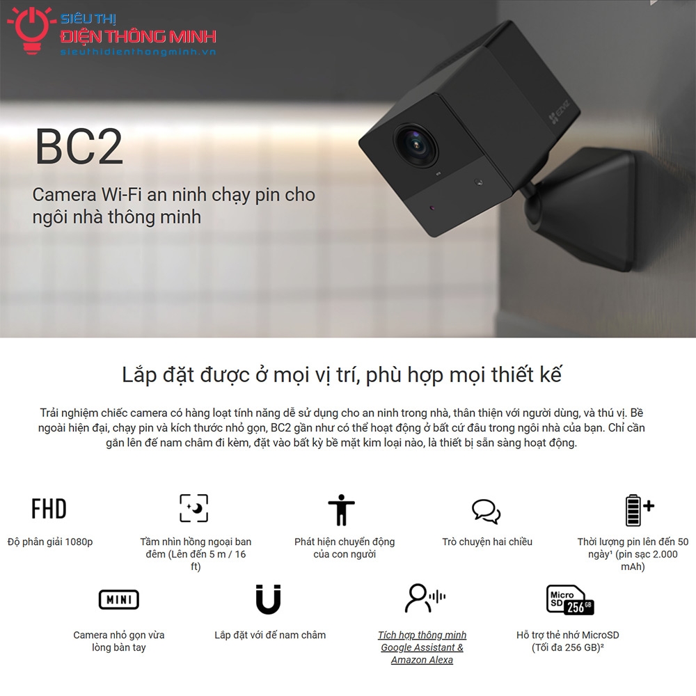 Camera EZVIZ BC2 (Wifi 2MP, PIN 2000mAh)