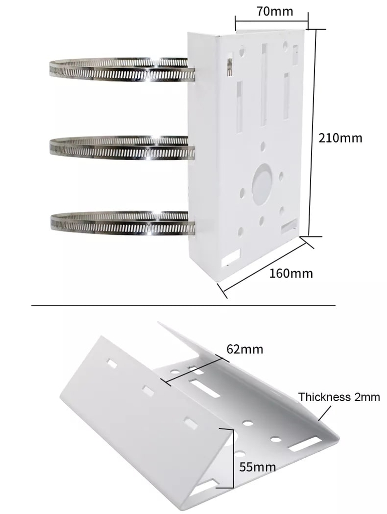 Chân đế Bích bắt cột cho camera 150x210mm kèm 3 đai (camera cỡ lớn, PTZ)