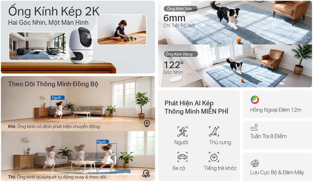 Camera TP-LINK Tapo C245D (Wifi quay quét 2 mắt x 3MP)