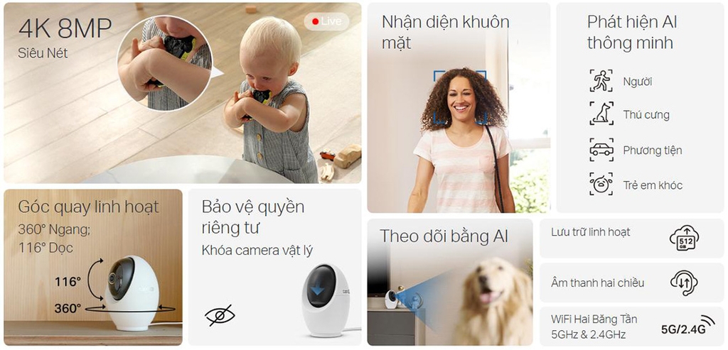 Camera TP-LINK Tapo C260 (Wifi quay quét 8MP, nhận diện khuôn mặt)