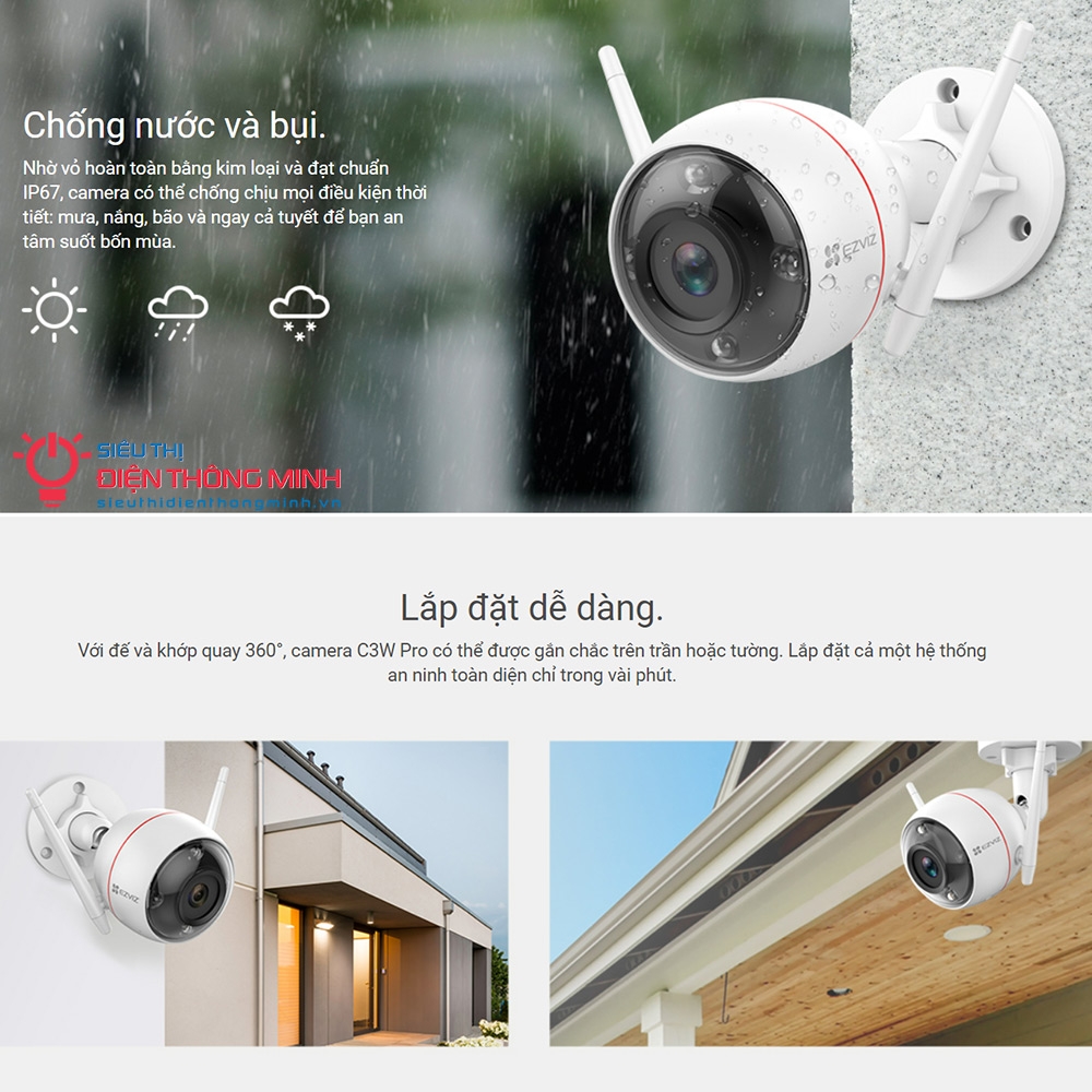 Camera EZVIZ C3W Pro (4MP) (Wifi Thân 4MP, đêm có màu)