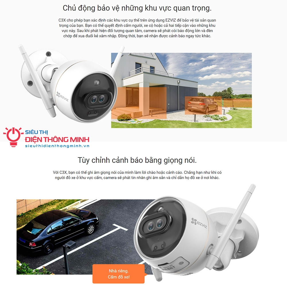 Camera EZVIZ C3X (Wifi Thân 2MP ống kính kép, đêm có màu)
