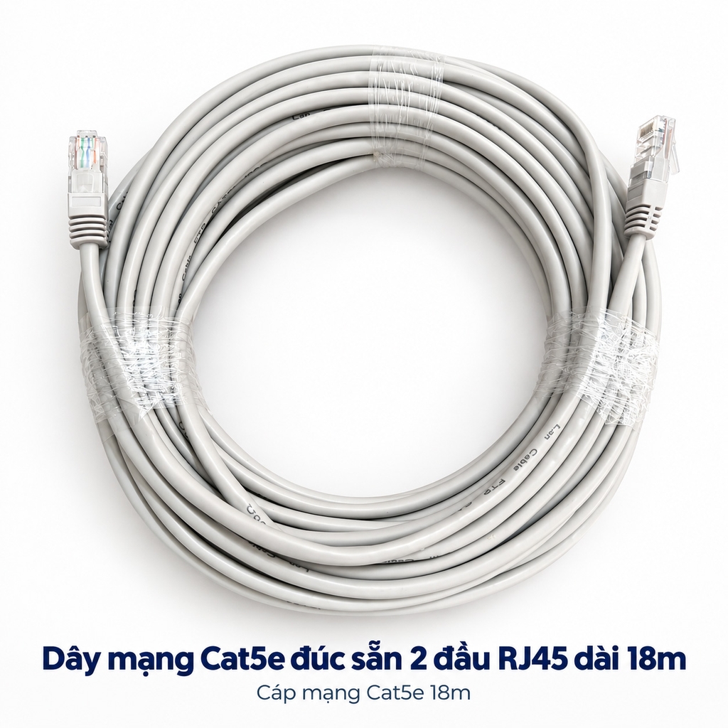 Dây mạng Cat5e đúc sẵn 2 đầu RJ45 dài 18m