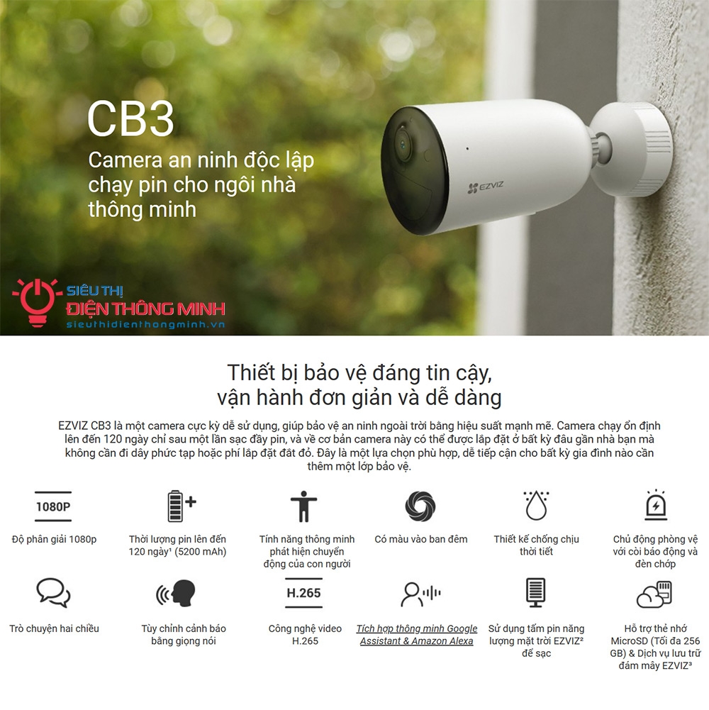Camera EZVIZ CB3 (Wifi 2MP, PIN 5200mAh)