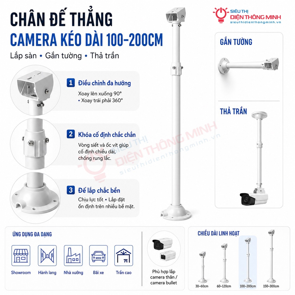 Chân đế camera thẳng kéo dài 100-200cm