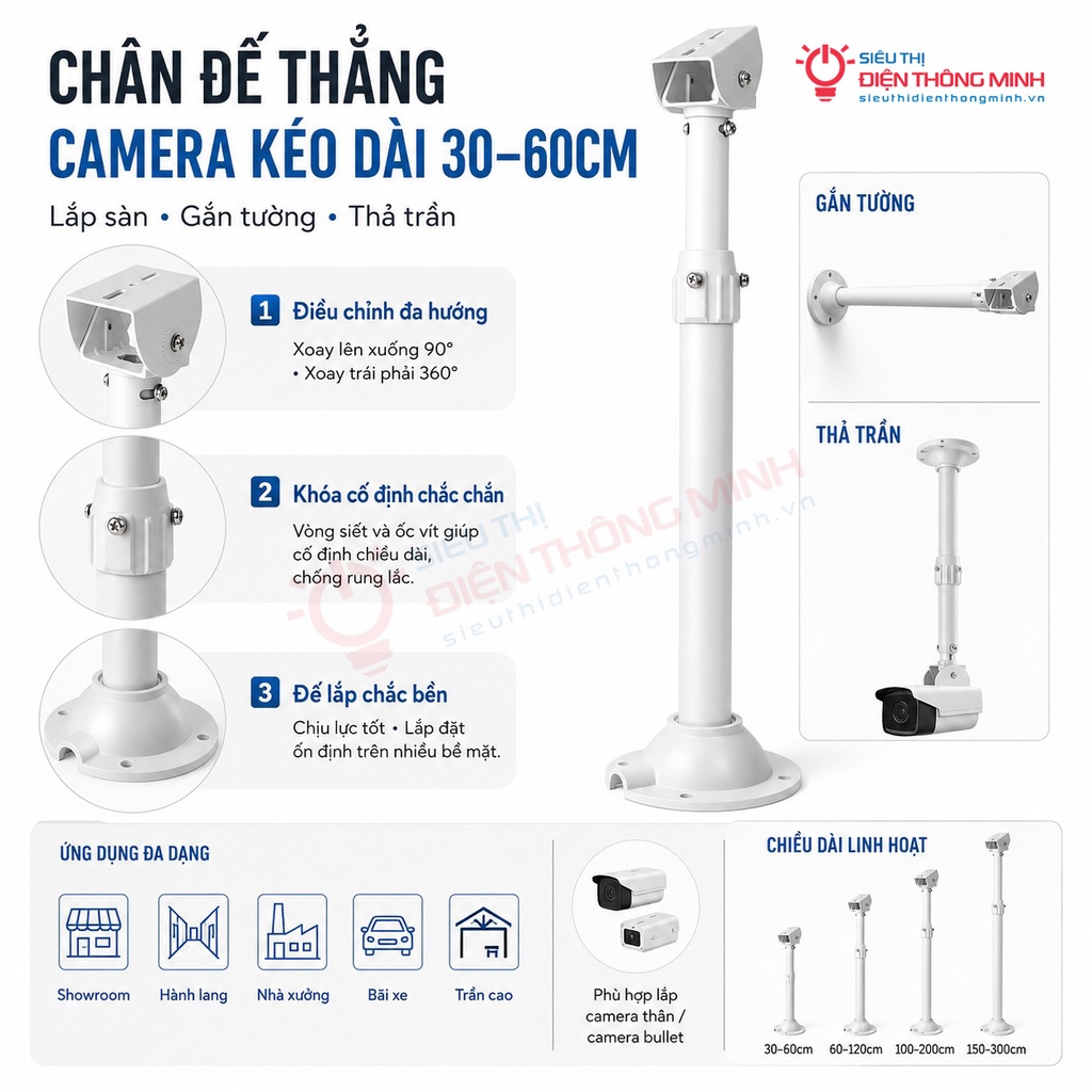 Chân đế camera thẳng kéo dài 30-60cm