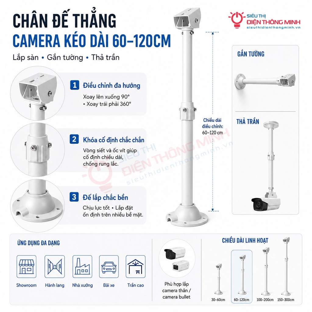 Chân đế camera thẳng kéo dài 60-120cm