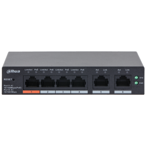 Switch PoE DAHUA DH-CS4006-4ET2GT-36 (Cloud, 4 PoE, 2 uplink, 36W)