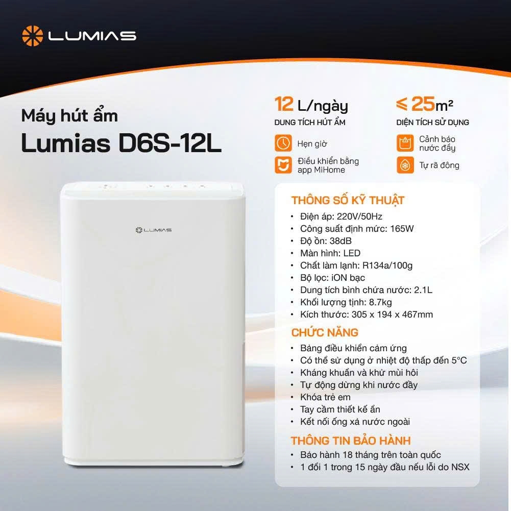 Máy hút ẩm Lumias D6S-12L (12 lít/ngày)