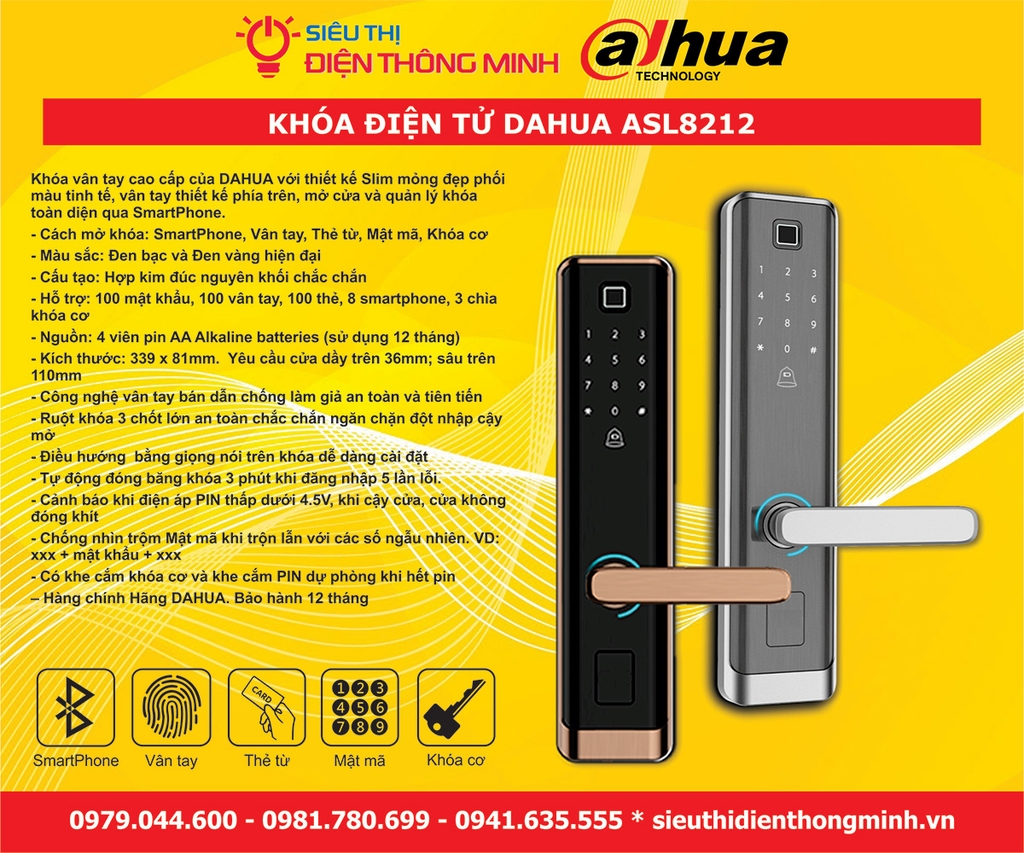 Khóa cửa điện tử Dahua ASL8212S-B màu bạc
