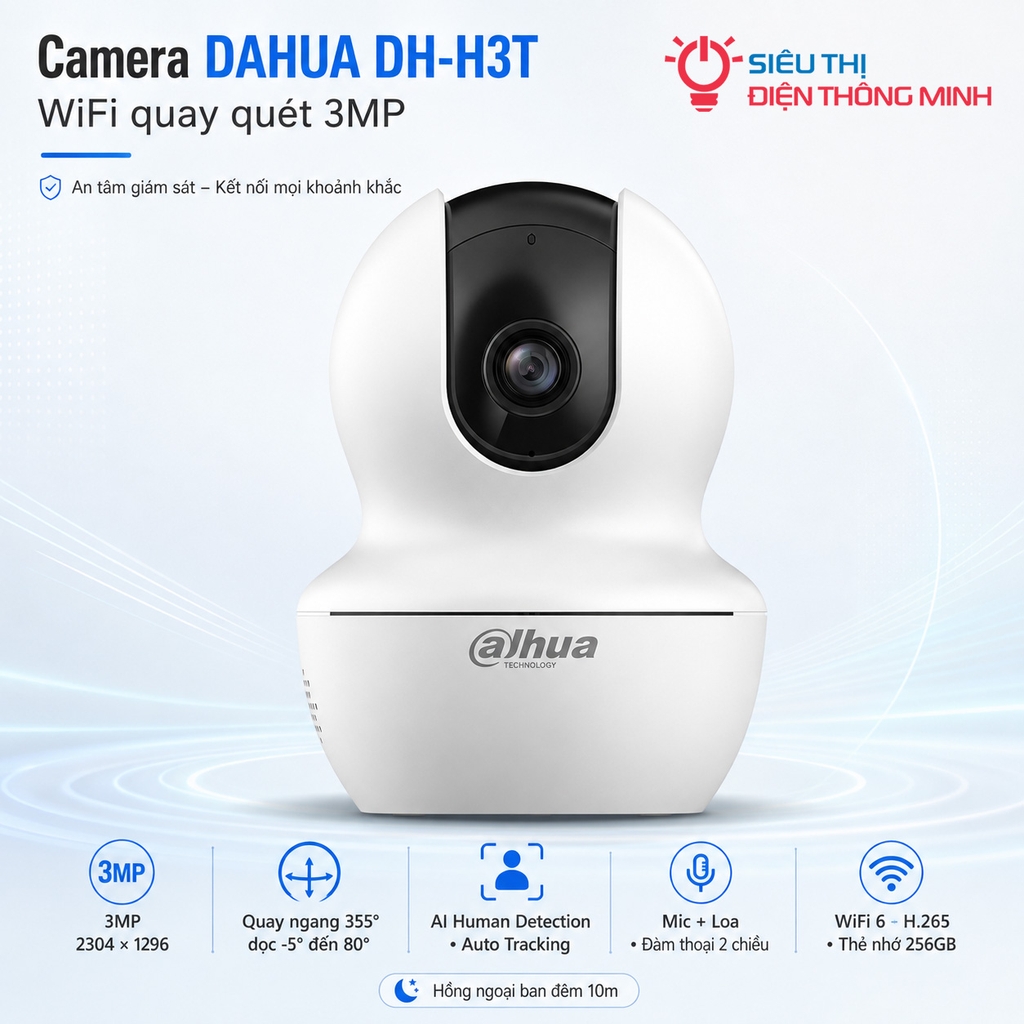 Camera DAHUA DH-H3T (Wifi quay quét 3MP, góc rộng)