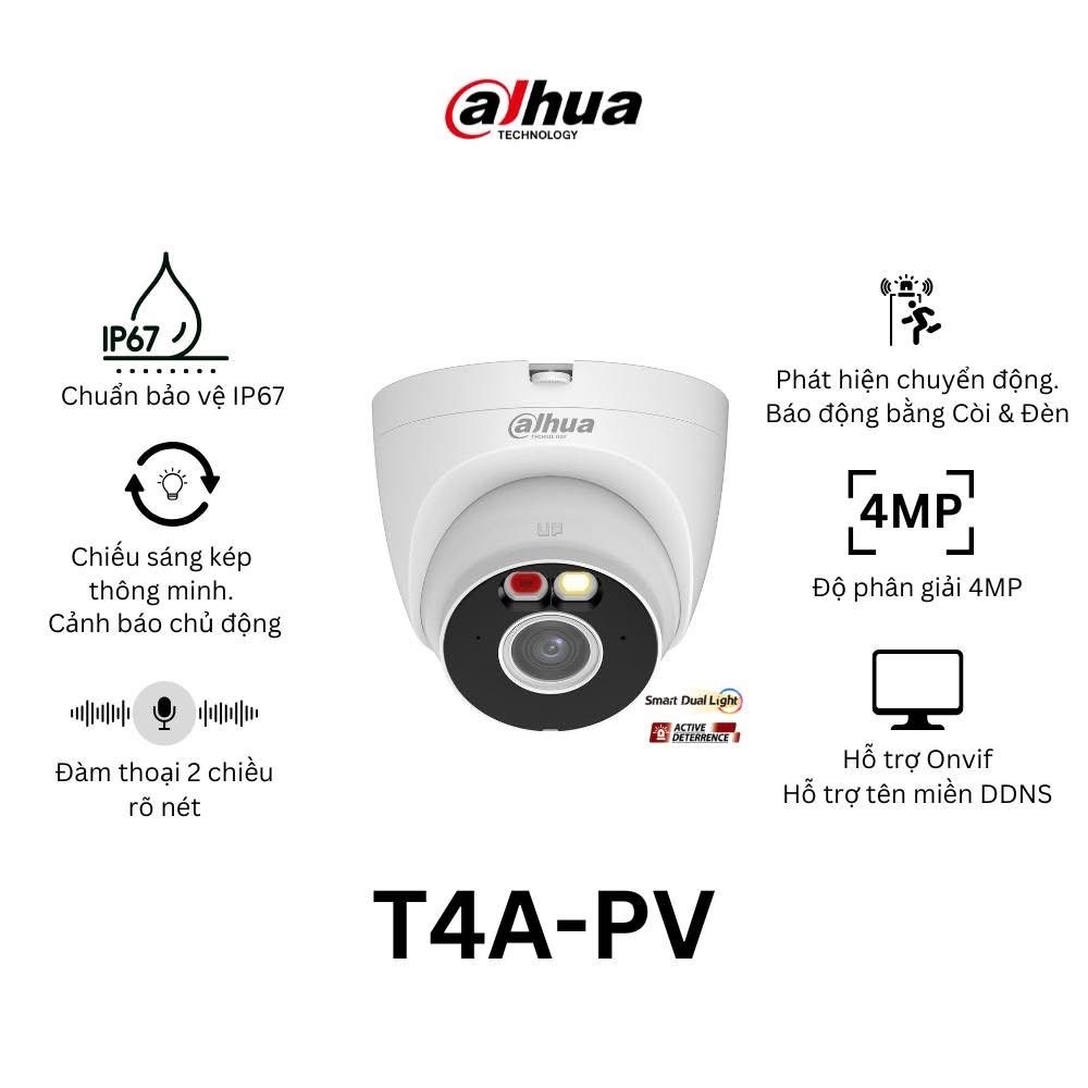 Camera DAHUA DH-T4A-PV (Wifi Dome 4MP, loa mic, báo động)