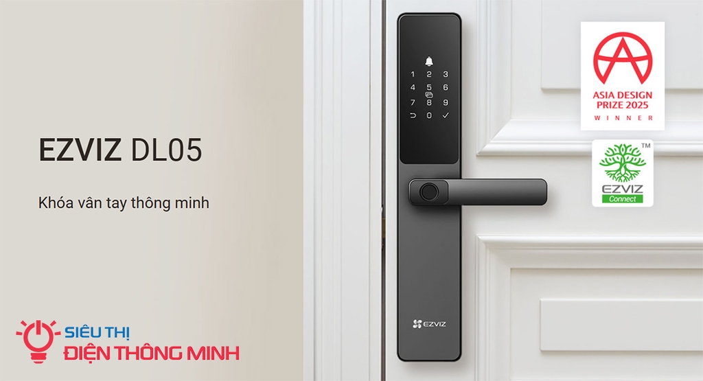 Khóa cửa điện tử EZVIZ DL05 (APP, Vân tay, mật mã, thẻ từ, chìa cơ)