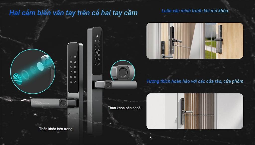 Khóa cửa điện tử EZVIZ DL06 Pro (APP, Vân tay 2 mặt, mật mã, thẻ từ, chìa cơ)