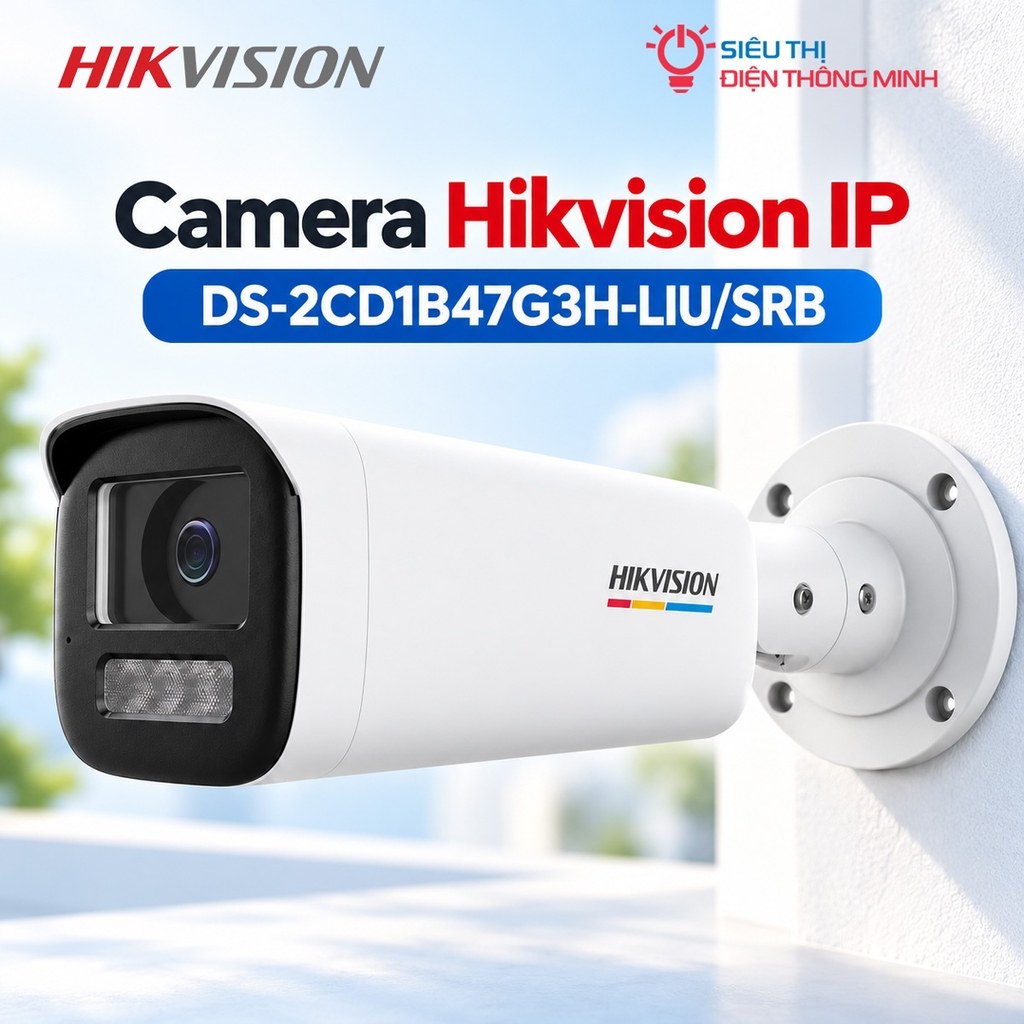 Camera Hikvision IP DS-2CD1B47G3H-LIU/SRB (Thân lớn 4MP, Loa mic, báo động, AI ColorVu đêm như ngày)
