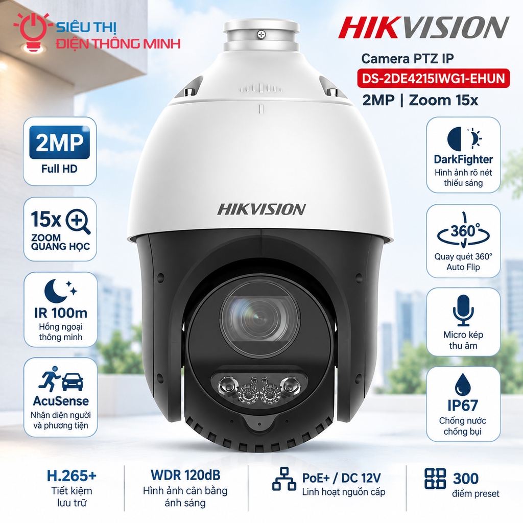 Camera Hikvision IP DS-2DE4215IWG1-EHUN (PTZ 2MP, Zoom 15x, IR 100m)