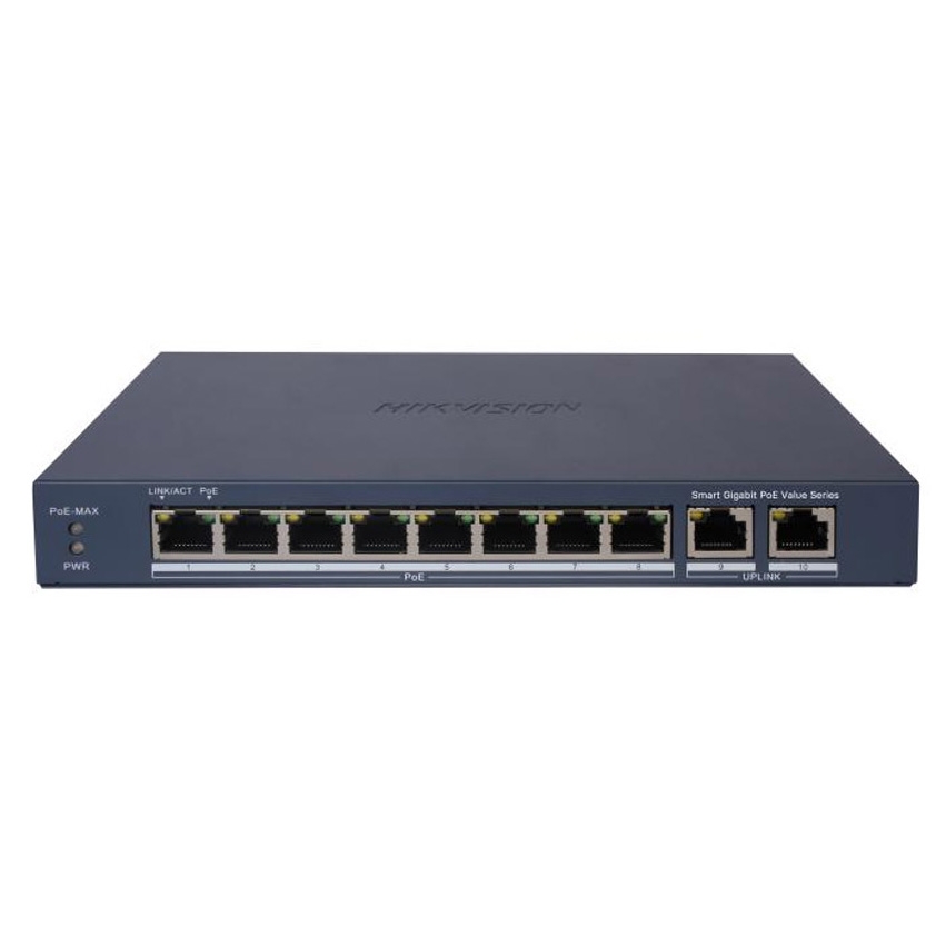 Switch PoE Hikvision DS-3E1510P-EI (8 PoE Gigabit, 2 uplink Gigabit, 110W)