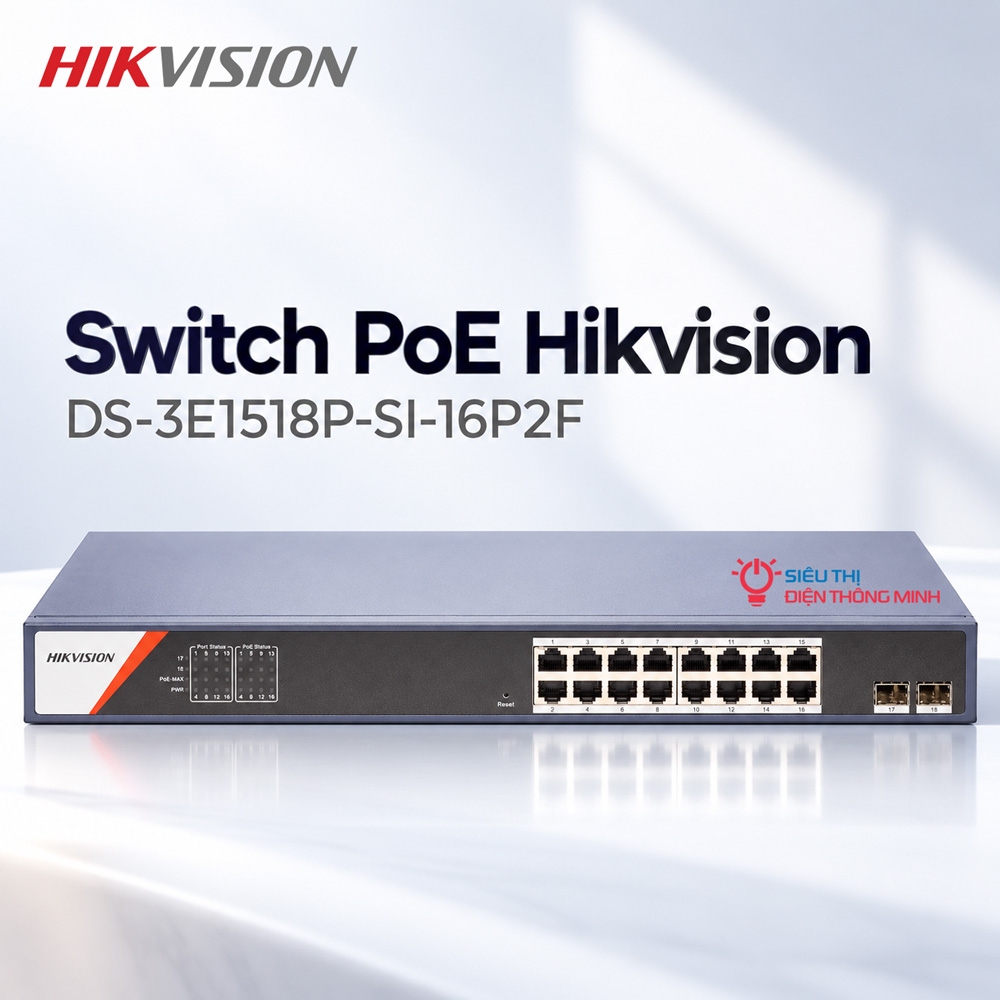Switch PoE Hikvision DS-3E1518P-SI-16P2F (16 PoE Gigabit, 2 SFP, 230W)