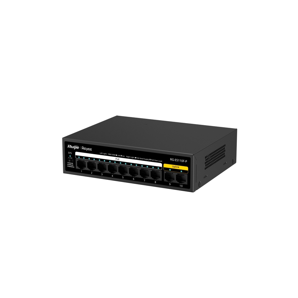 Switch PoE Ruijie RG-ES110F-P (8 PoE, 2 uplink, 110W)