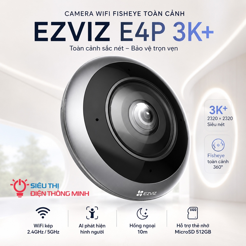 Camera EZVIZ E4P 3K+ (Wifi Fisheye toàn cảnh 3K+)