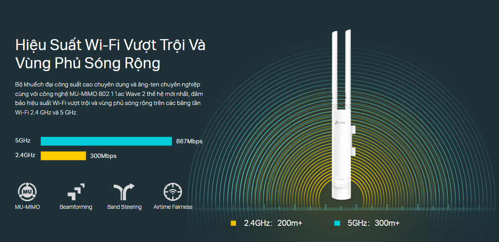 Bộ phát Wifi TP-LINK ngoài trời EAP225-Outdoor (AC1200, 2 băng tần)