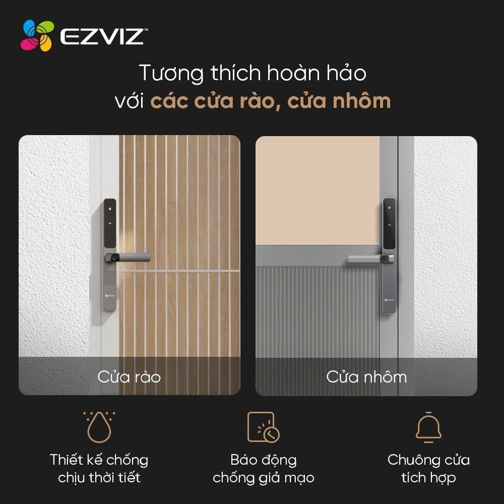 Khóa cửa điện tử EZVIZ DL06 Pro (APP, Vân tay 2 mặt, mật mã, thẻ từ, chìa cơ)