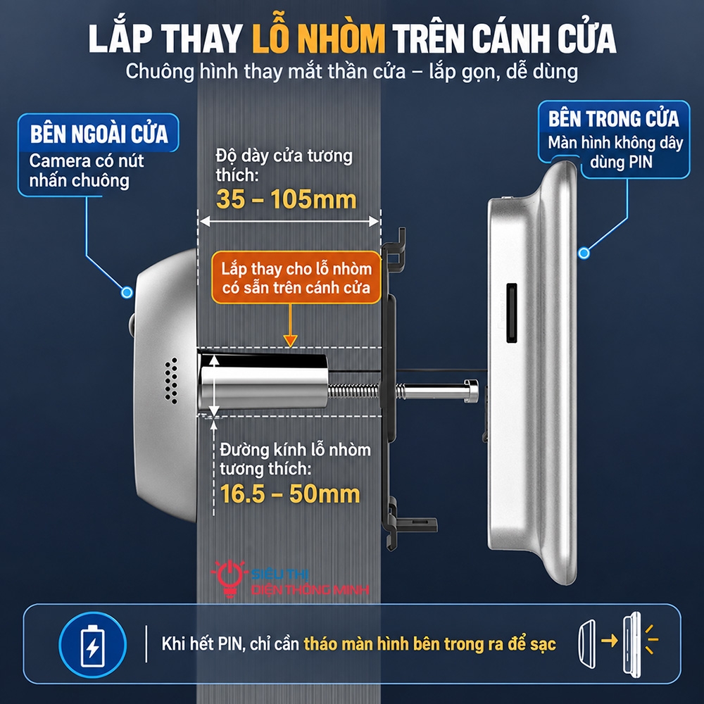Chuông hình EZVIZ DP2C (Màn 4.3 inch, Wifi không dây, Dùng PIN) - BH 6 tháng