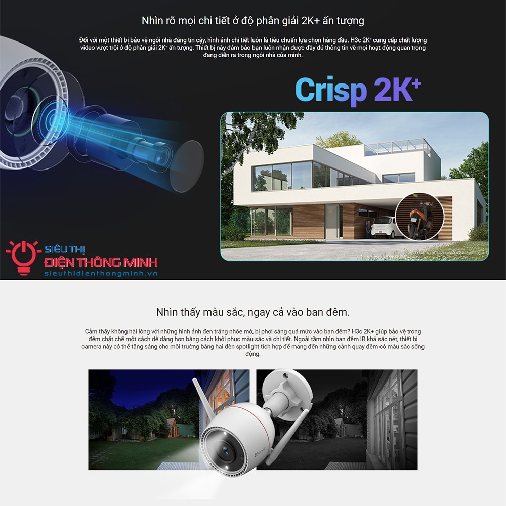 Camera EZVIZ H3c 2K+ (Wifi Thân 4MP, đêm có màu)