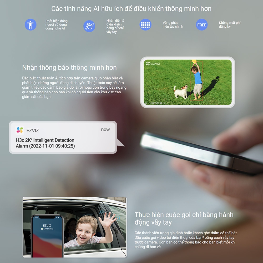 Camera EZVIZ H3c 2K+ (Wifi Thân 4MP, đêm có màu)