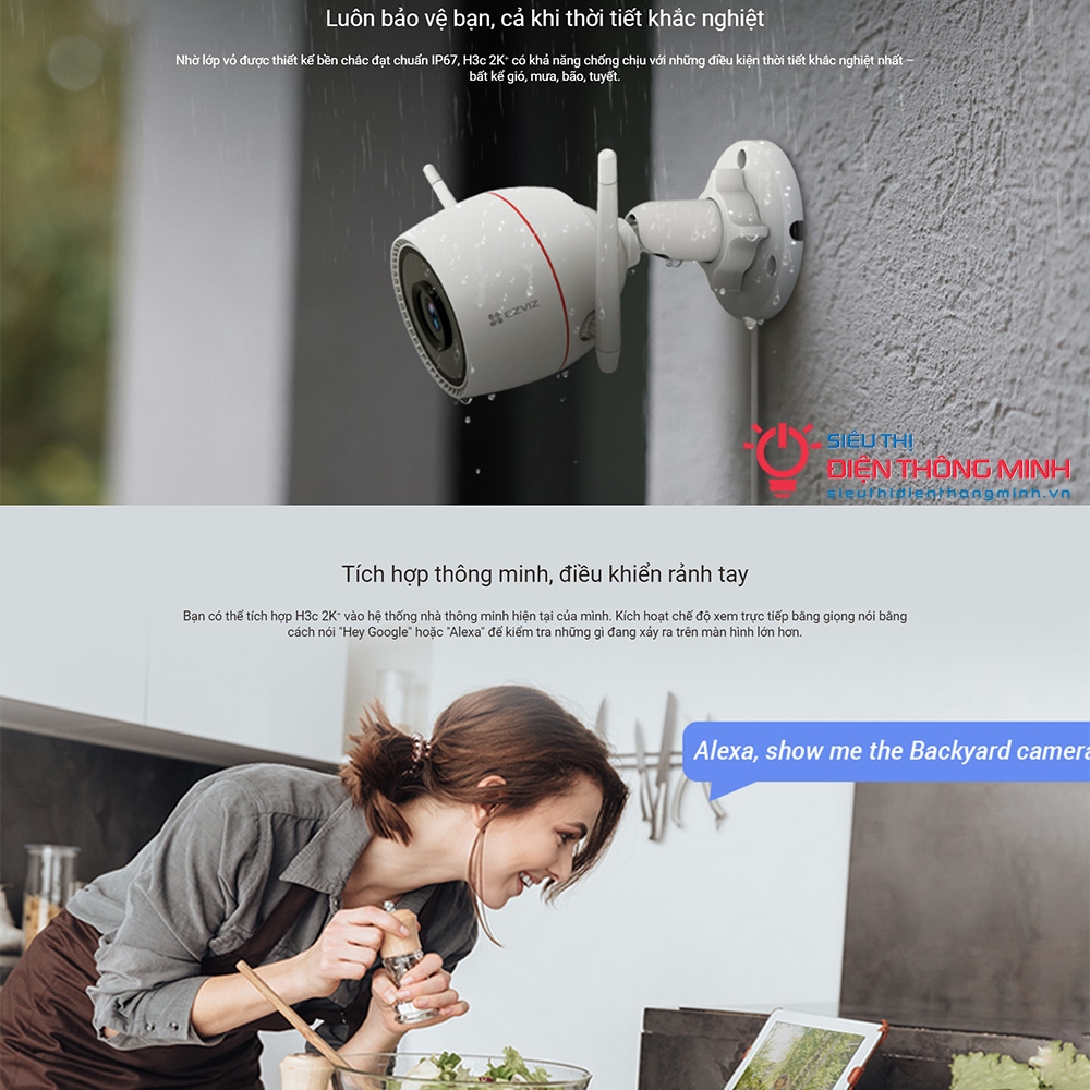 Camera EZVIZ H3c 2K+ (Wifi Thân 4MP, đêm có màu)