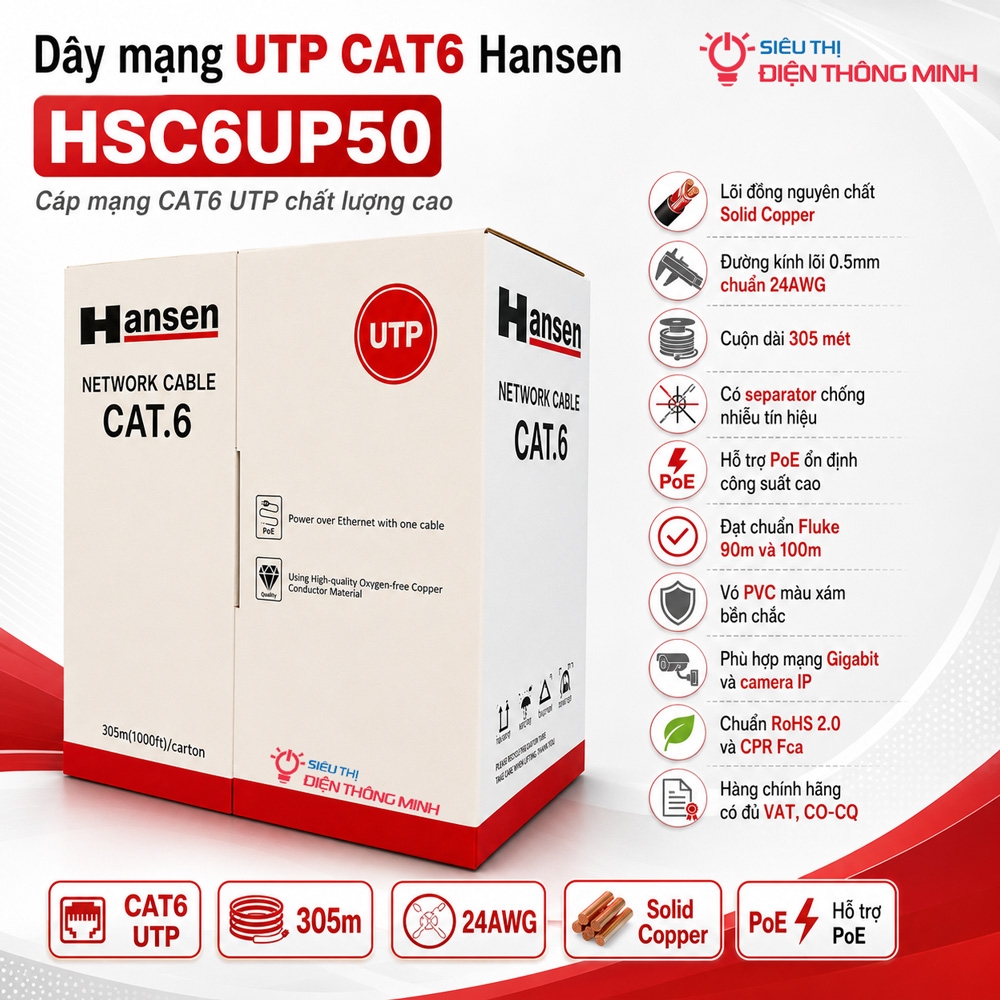 Dây mạng UTP CAT6 Hansen HSC6UP50 đồng
