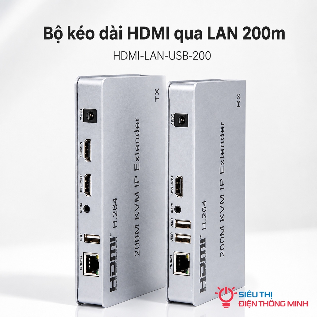 Bộ kéo dài HDMI qua LAN 200m hỗ trợ USB HDMI-LAN-USB-200