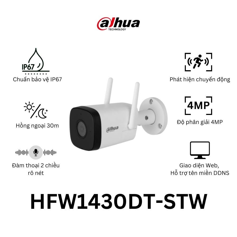 Camera DAHUA DH-IPC-HFW1430DT-STW (Wifi thân 4MP, Loa mic)