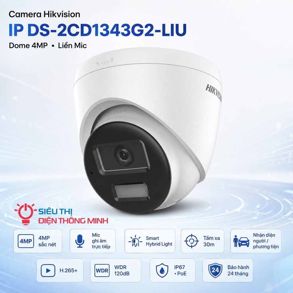 Camera Hikvision IP DS-2CD1343G2-LIU (Dome 4MP, liền Mic)
