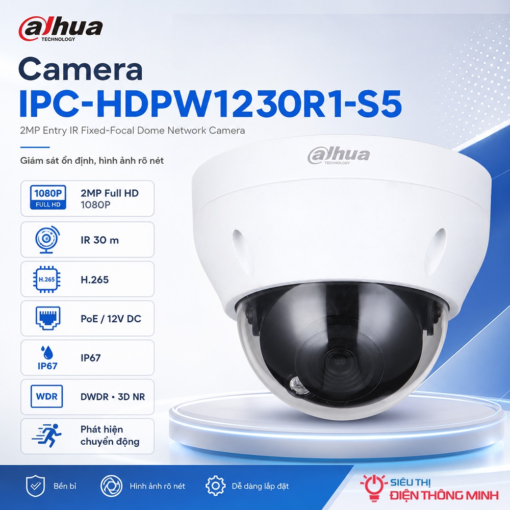 Camera DAHUA DH-IPC-HDPW1230R1-S5 (Dome 2MP)