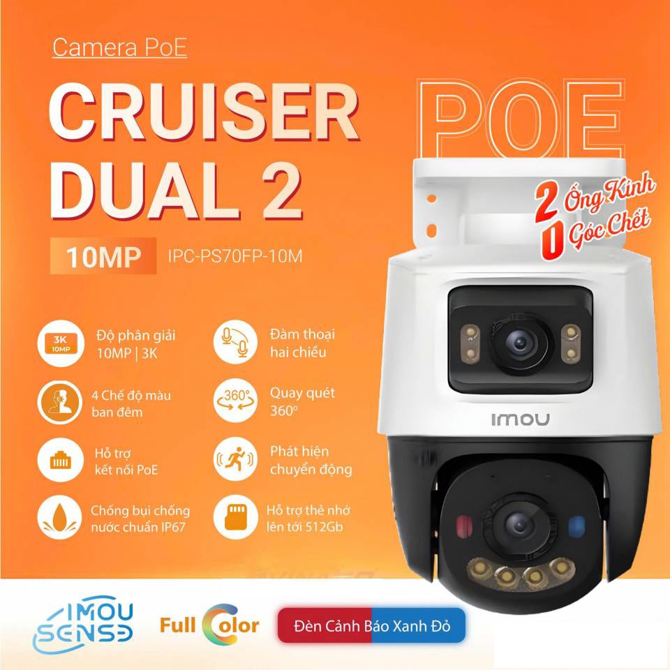 Camera IMOU IPC-PS70FP-10M0 (Quay quét 2 mắt x 5MP, PoE, Loa Mic)